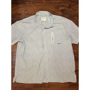 Gillz Shirt Mens XL Blue Fish Print Short Sleeve Button Up Zip Pocket Fishing